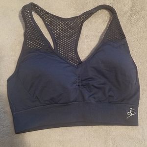 Blue mesh back sports bra
